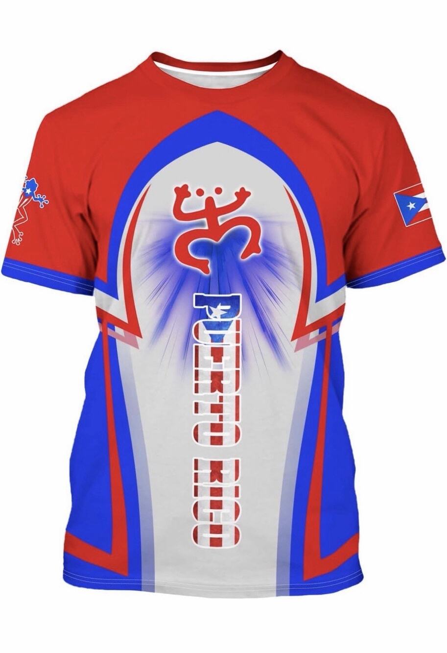 Men's Puerto Rico Flag T-Shirt 3D Frog Print Short Sleeve Shirt Sz Small
